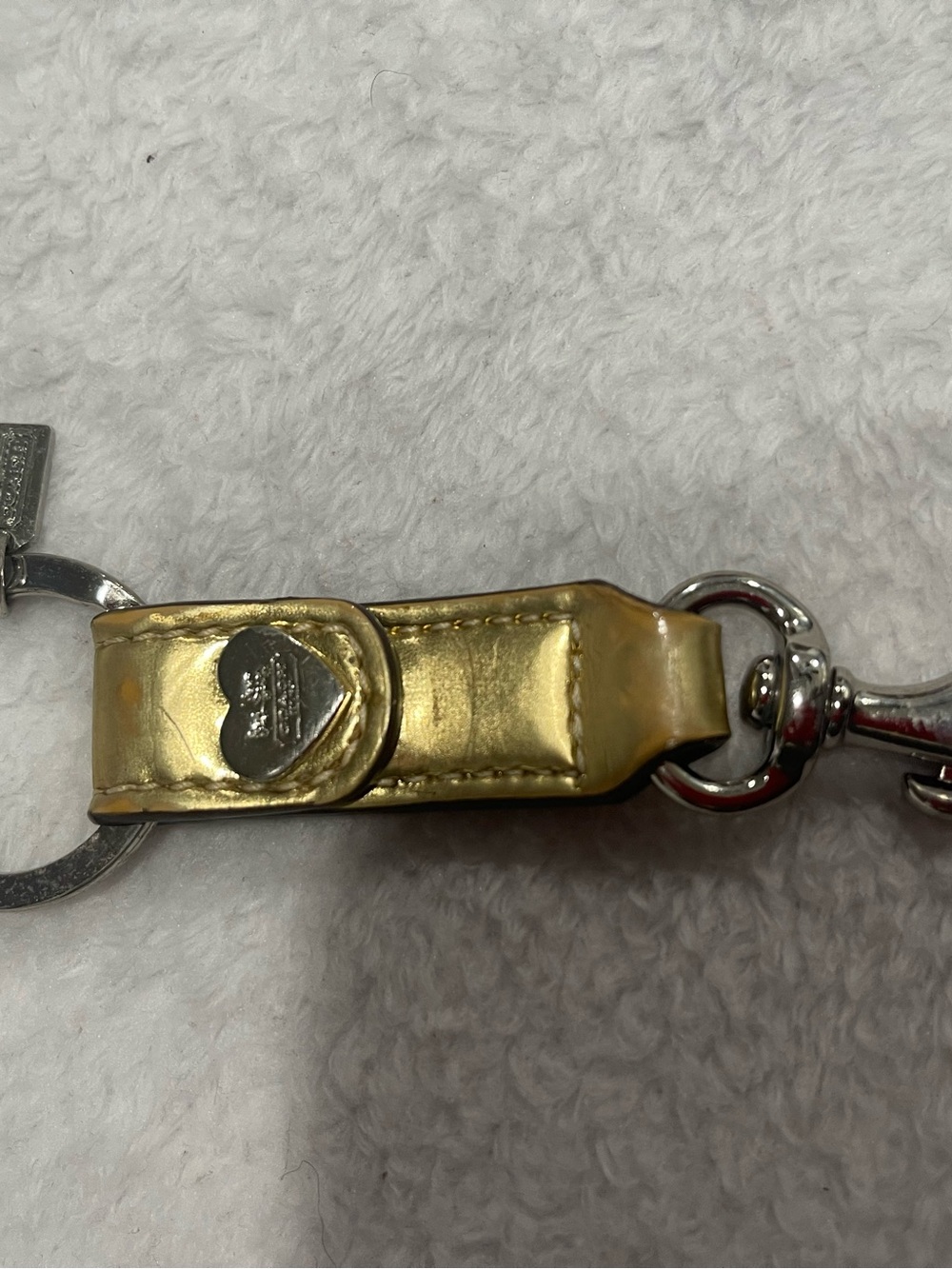 Coach Bundle Leather Keychains with Heart Accent - 1 Gold, 1 Tan